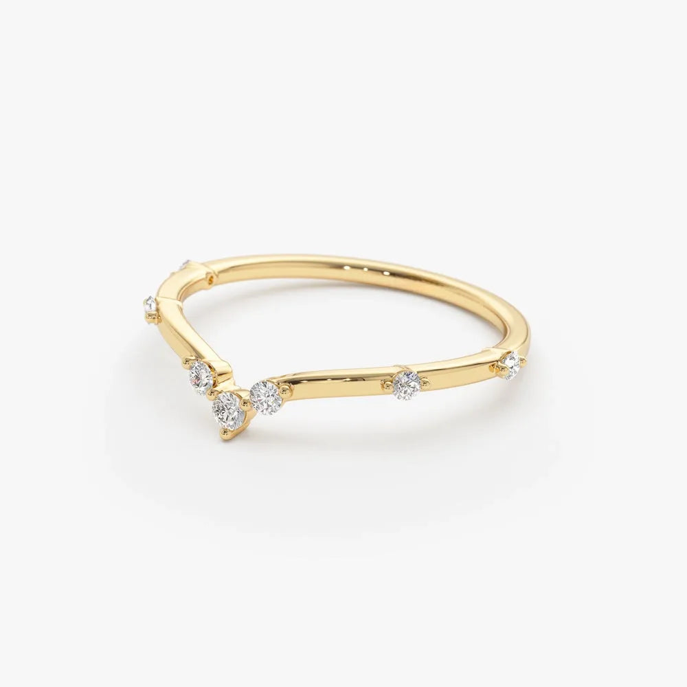 14k Gold 0.22 ctw Round Diamond Curved Chevron Stacking Ring