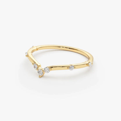 14k Gold 0.22 ctw Round Diamond Curved Chevron Stacking Ring