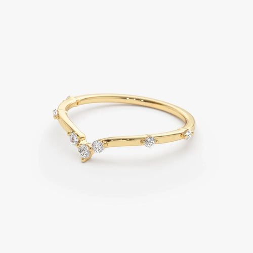 14k Gold 0.22 ctw Round Diamond Curved Chevron Stacking Ring