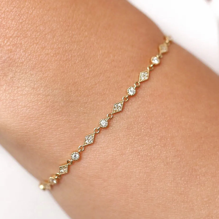 14K Solid Gold 0.55 CTW Round Diamond Art Deco Milgrain Bracelet