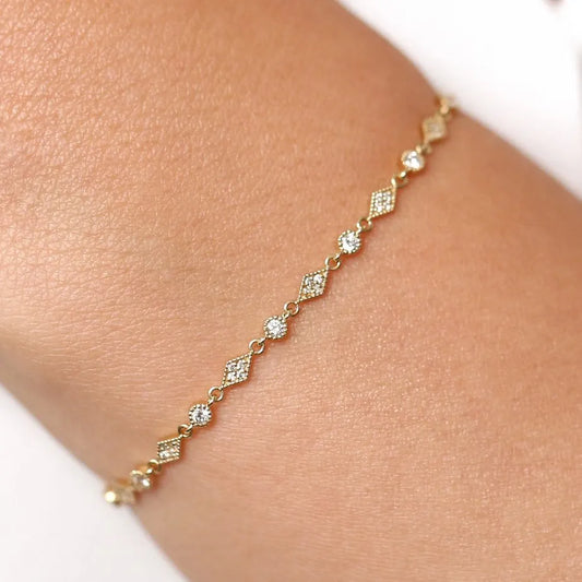 14K Solid Gold 0.55 CTW Round Diamond Art Deco Milgrain Bracelet