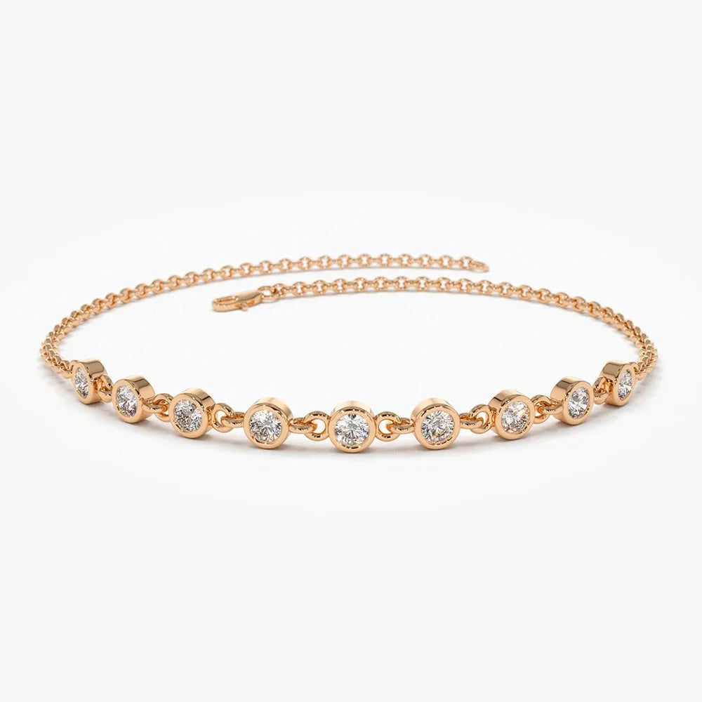 14K Solid Gold Round Diamond Bezel Set Bracelet 0.50 Carat