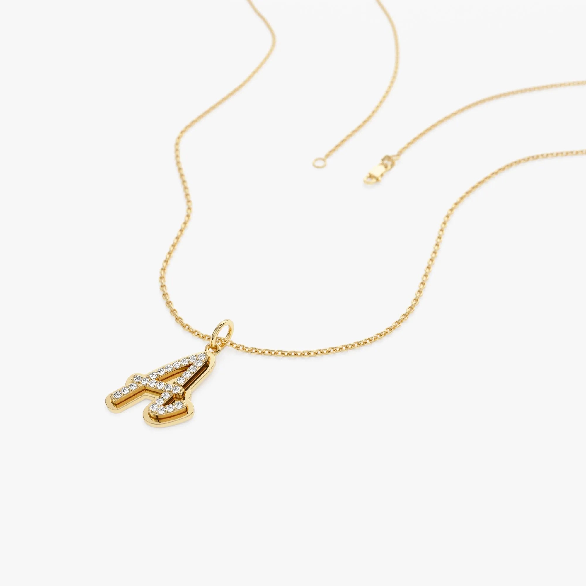 14K Solid Gold 0.15 CTW Round Diamond Script Font Initial Layered 3D Necklace