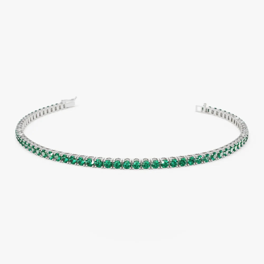 14K Solid Gold Round Emerald 4 Prong Tennis Bracelet