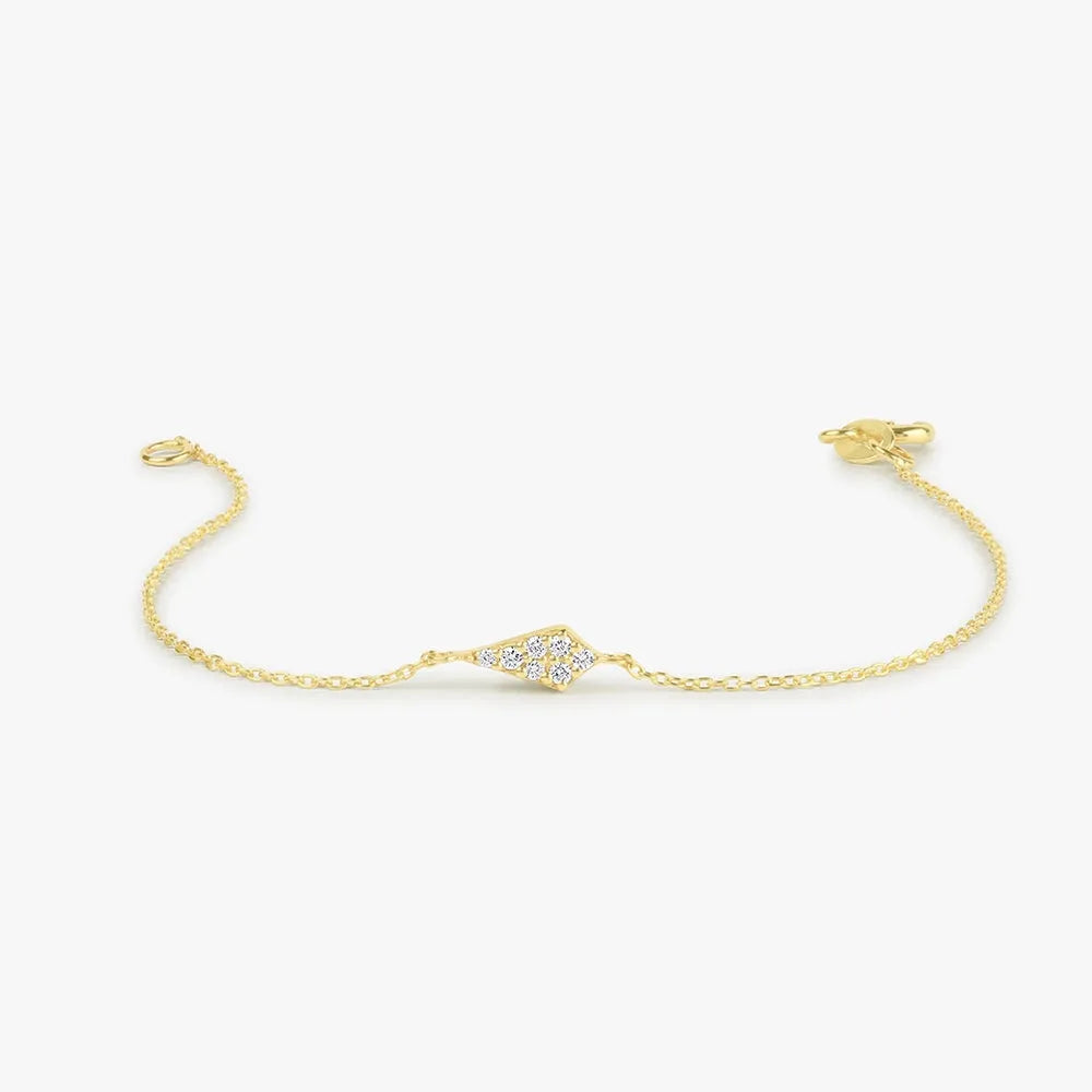 14K Solid Gold 0.10 CTW Round Diamond Pave Cluster Bracelet