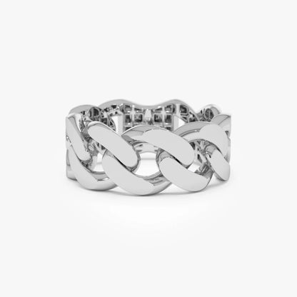 14k Gold Cuban Link Ring 8mm Wide Statement Band