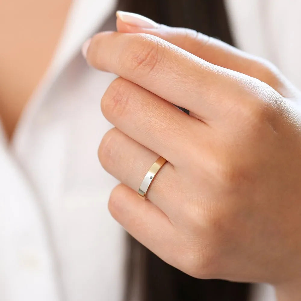 14K Solid Gold 3mm Flat Classic Minimalist Wedding Band Ring