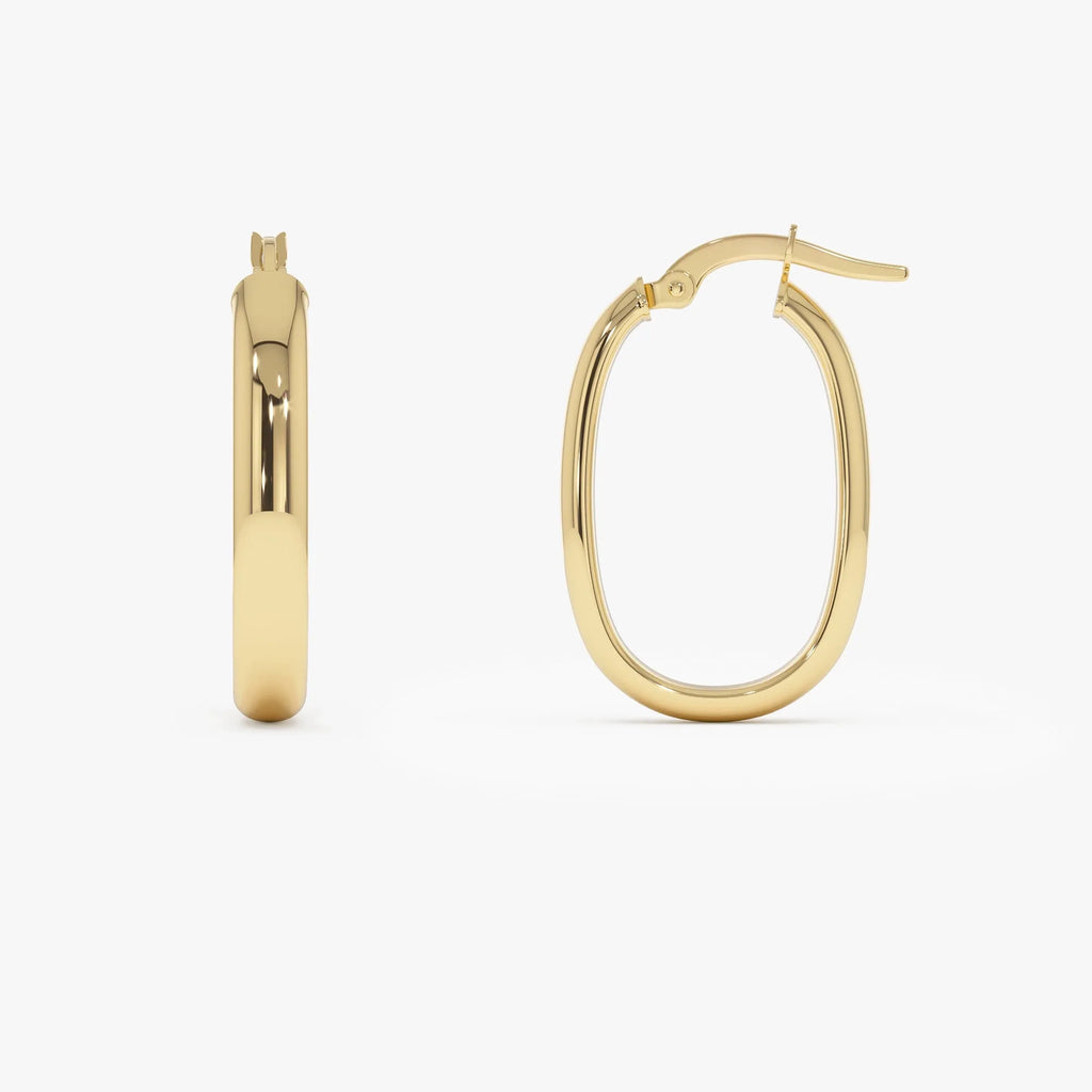 14k Yellow Gold Oval Dome Hoop Earrings 26mm Length 4mm Width