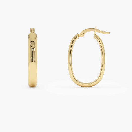 14k Yellow Gold Oval Dome Hoop Earrings 26mm Length 4mm Width