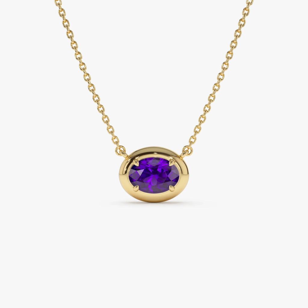 14k Solid Gold Amethyst Oval Necklace 0.70 Carat Prong Setting