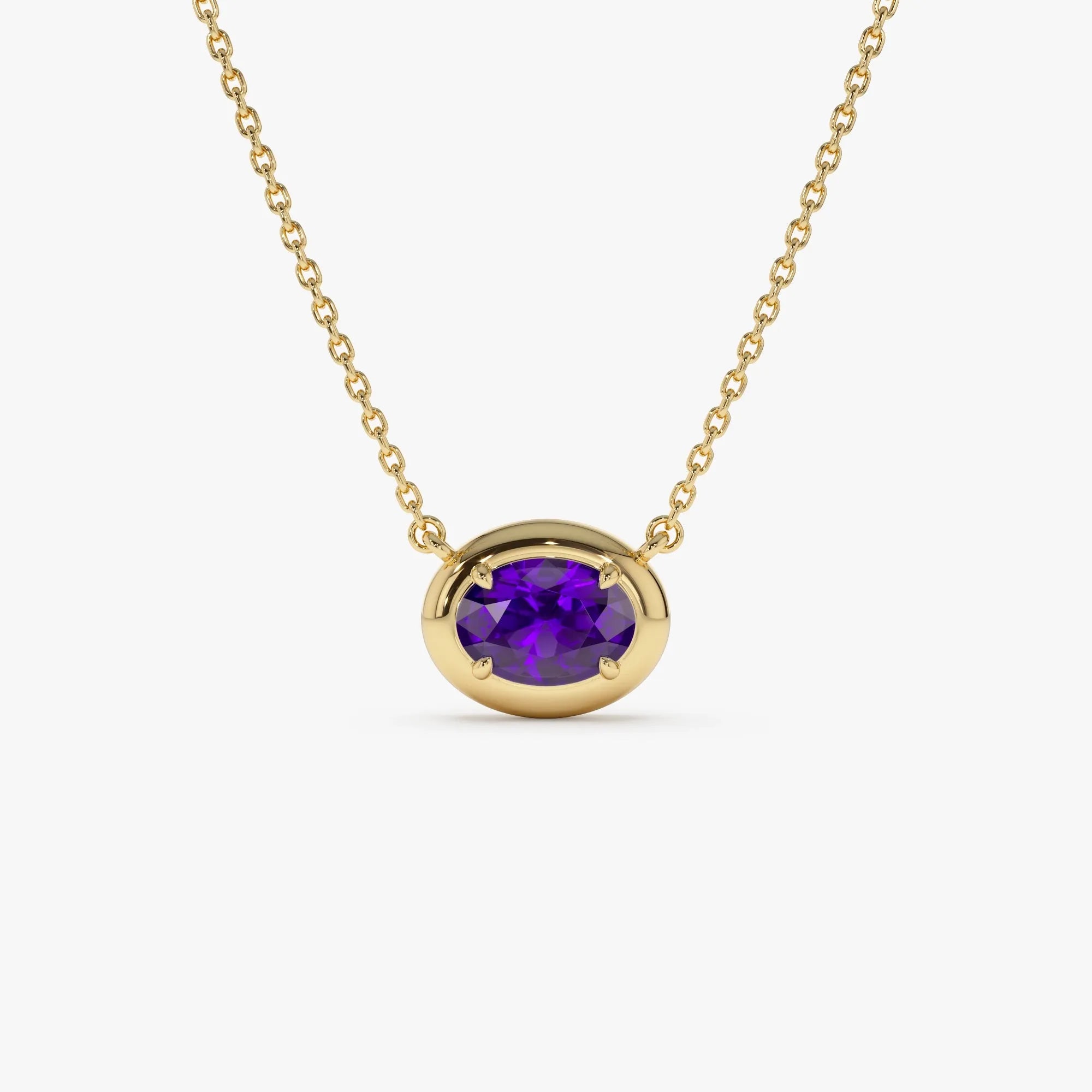 14k Solid Gold Amethyst Oval Necklace 0.70 Carat Prong Setting