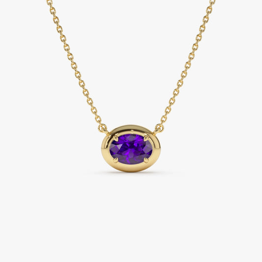 14k Solid Gold Amethyst Oval Necklace 0.70 Carat Prong Setting
