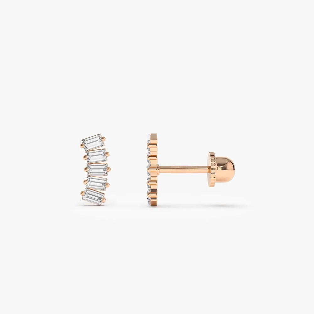 14k Gold Diamond Baguette Cut Curved Helix Piercing Single Earring 0.15 ctw