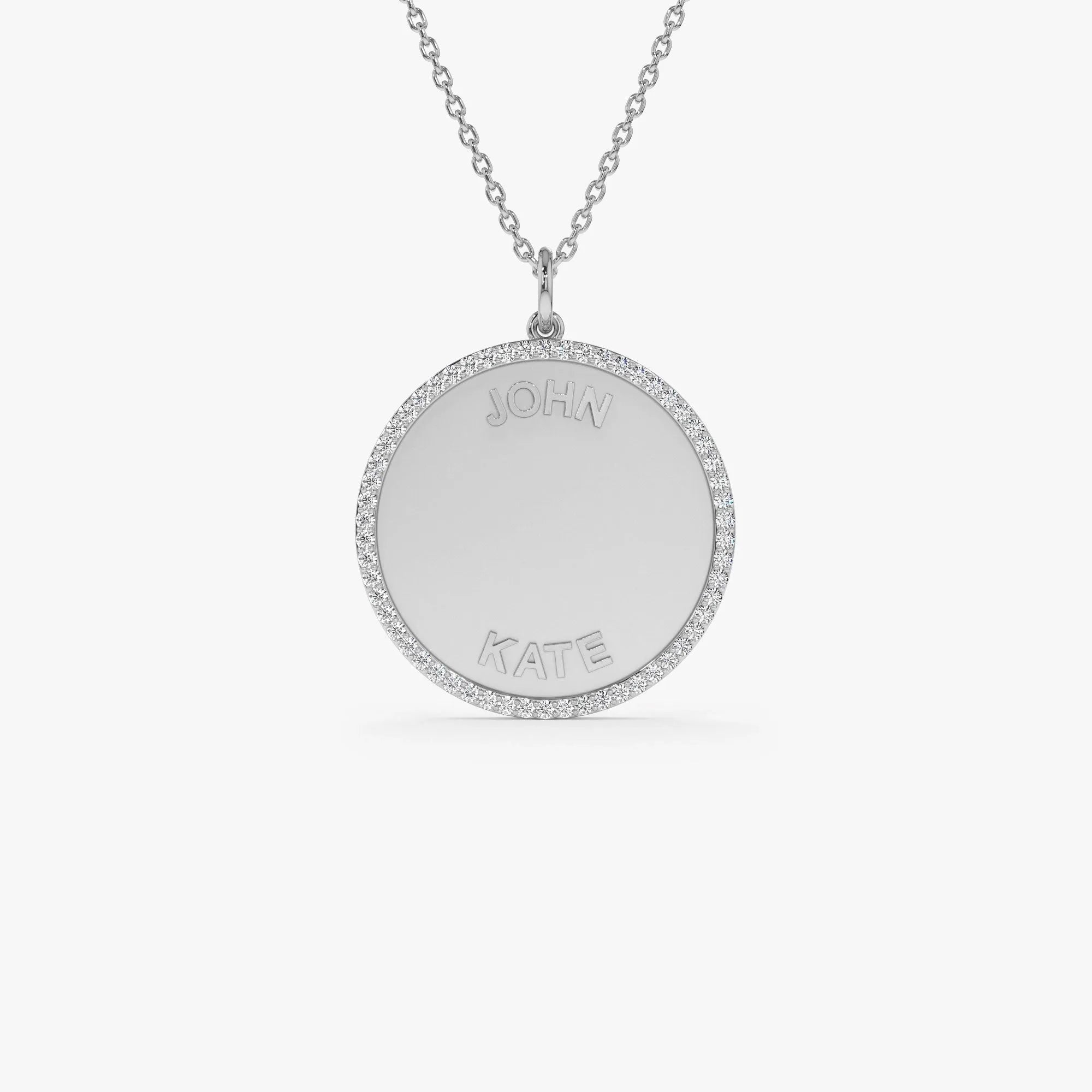 14K Solid Gold 0.25 CTW Round Diamond Personalized Medallion Necklace Prong Setting