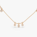 14K Solid Gold Round Diamond 9 Stone Bezel Set Dangle Necklace 0.27ctw