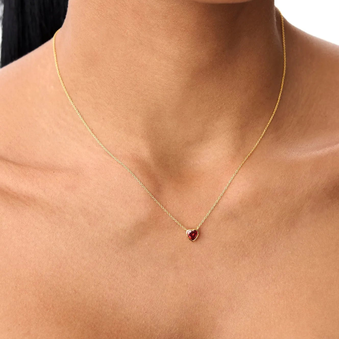 14k Solid Gold Garnet Heart Shaped Layering Necklace 0.55 Carat