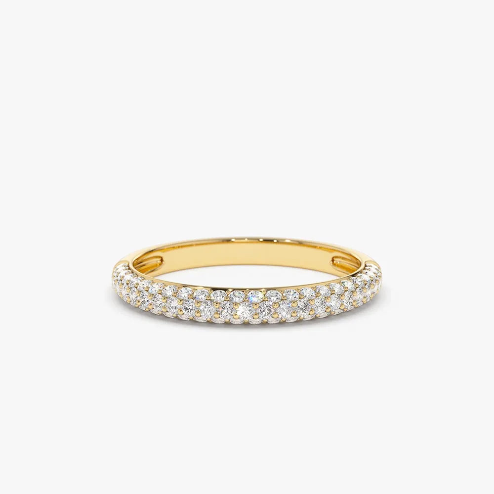 14k Gold 0.49ctw Round Diamond 3 Row Micro Pave Half Eternity Band