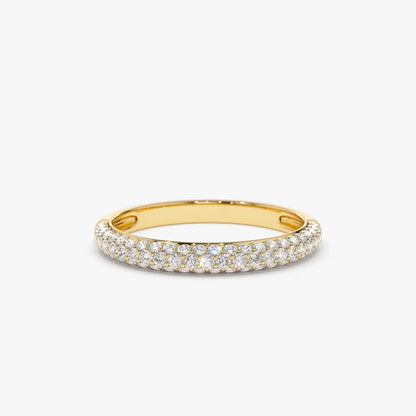 14k Gold 0.49ctw Round Diamond 3 Row Micro Pave Half Eternity Band