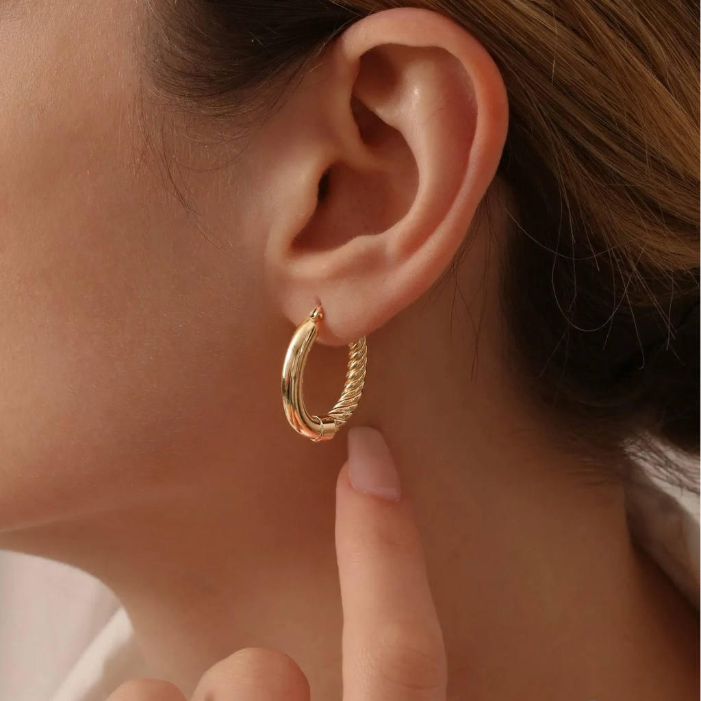 14k Solid Gold Inside Out Hoop Earrings 20.75mm 3.75mm Width