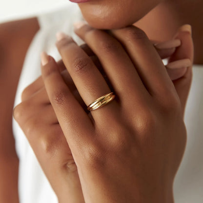 14k Solid Gold Dome Dual Band Stackable Statement Ring