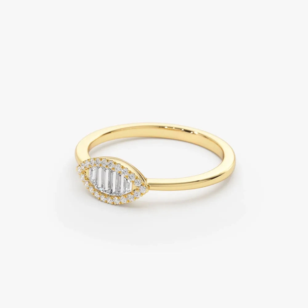 14K Gold Marquise Baguette and Round Diamond Ring 0.25 ctw