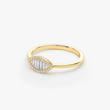 14K Gold Marquise Baguette and Round Diamond Ring 0.25 ctw