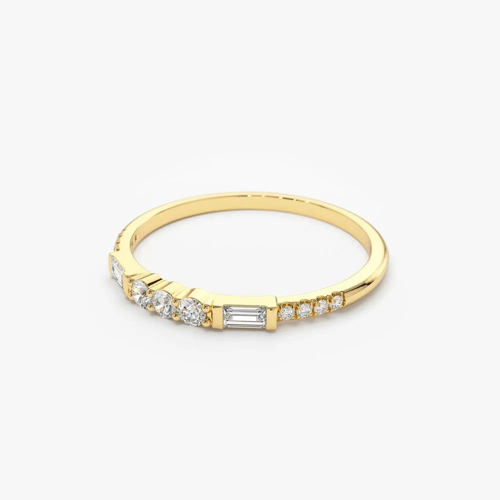 14K Solid Gold 0.23 CTW Round and Baguette Diamond Equilibrium Channel Micro Pave Ring