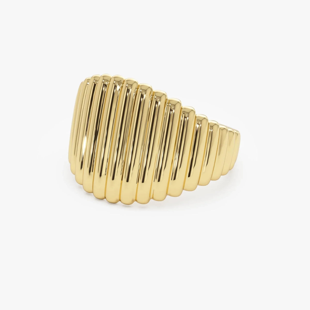 14k Gold Tapered Ribbed Statement Ring 14mm Wide Graduated Band