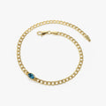 14K Gold Oval London Blue Topaz 3MM Cuban Link Bezel Set Bracelet