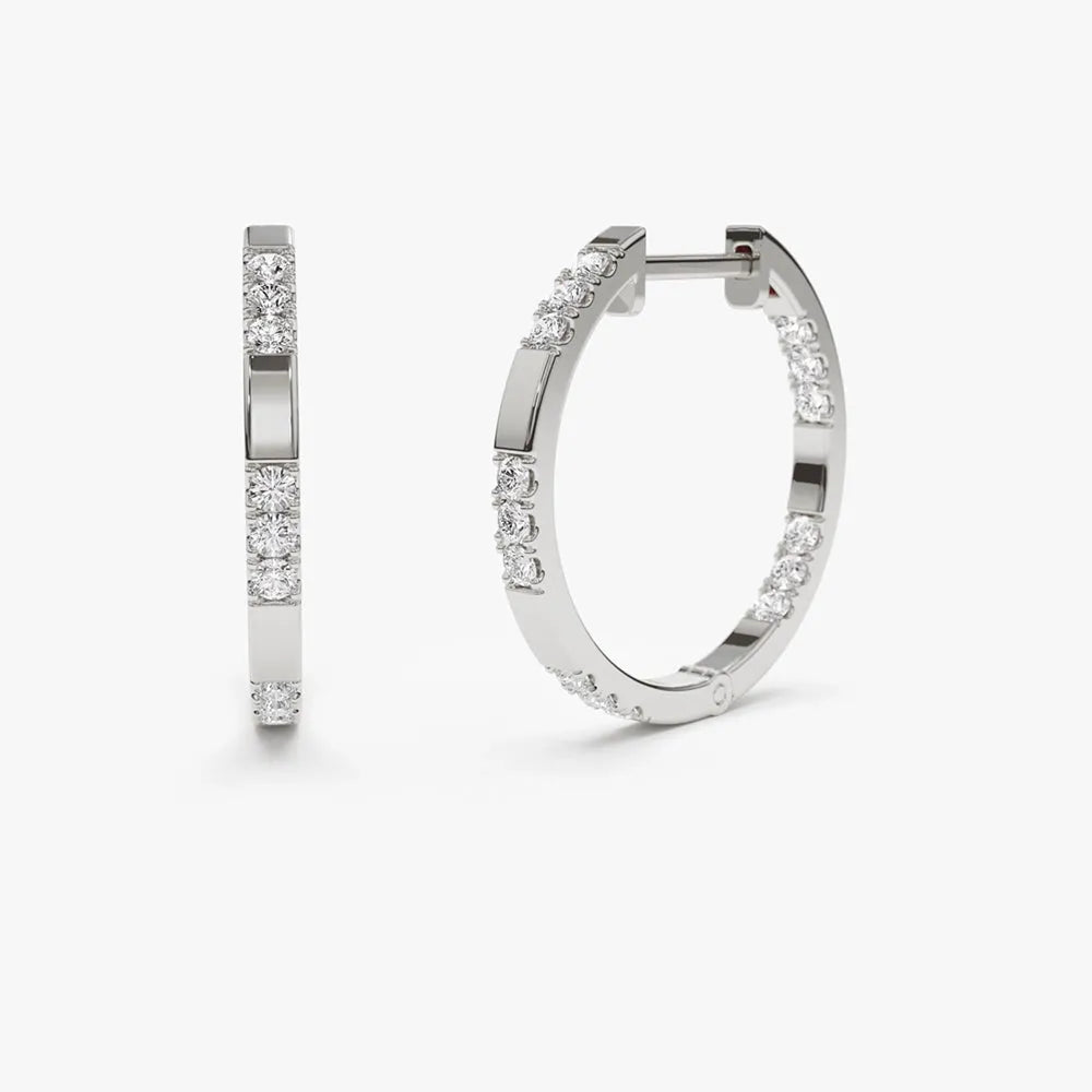 14k Gold Diamond Round Cut Inside Out Hoop Earrings 0.36 ctw