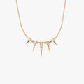 14K Solid Gold Round Diamond Spike Pendant Necklace Prong Setting 0.18ctw