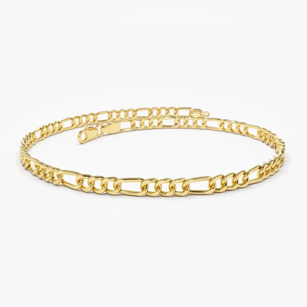 14k Yellow Gold Figaro Link Chain Bracelet with Lobster Clasp