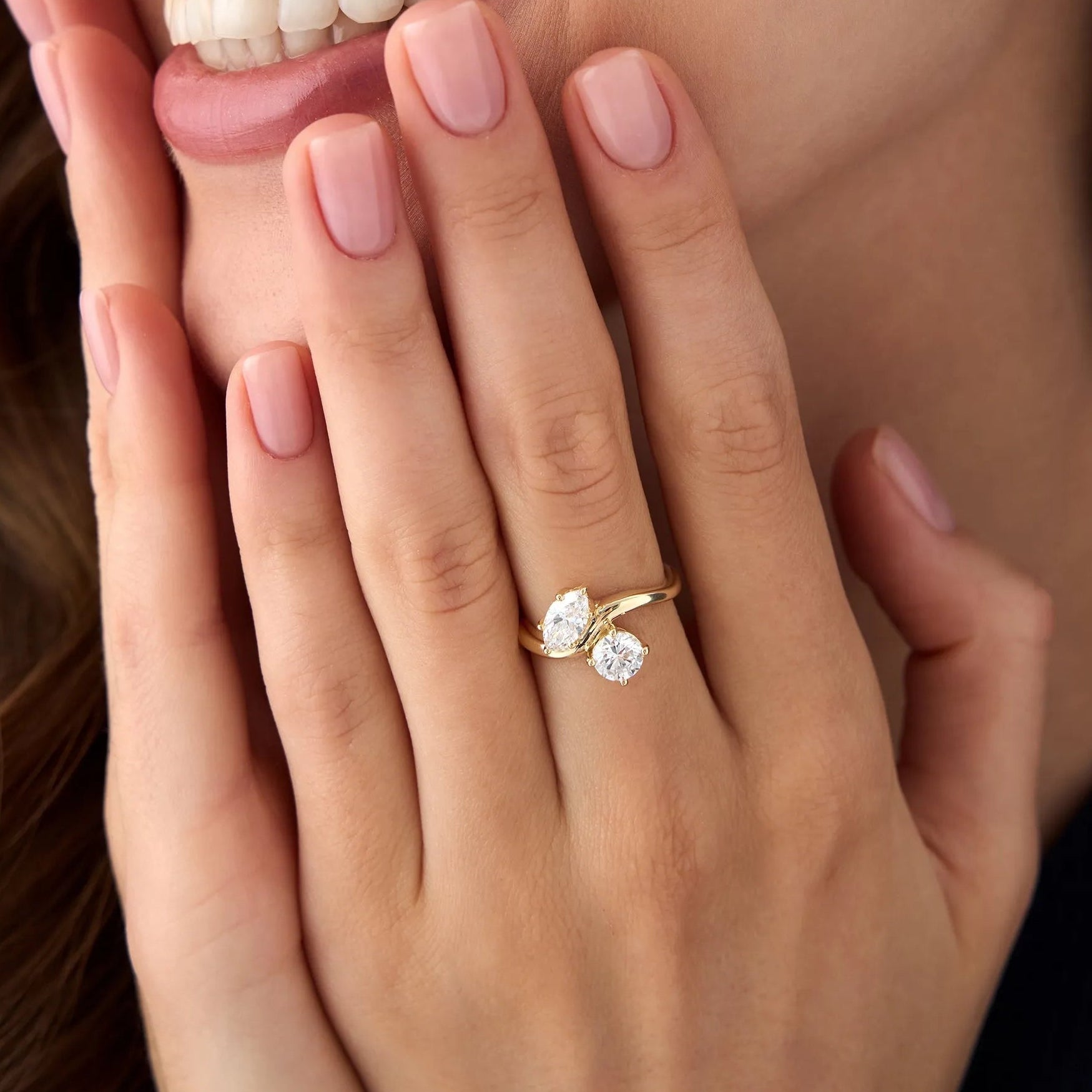 14K Gold Lab Grown Diamond Marquise and Round 1.50 CTW Two Stone Toi et Moi Ring