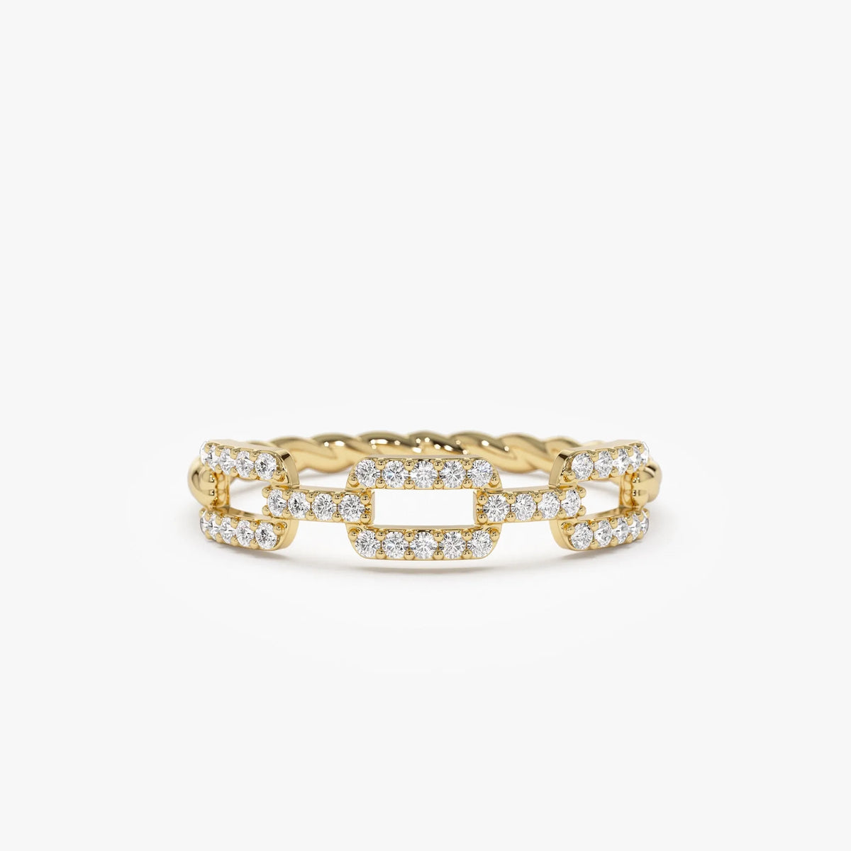 14k Gold Diamond Round Cut Chain Link Twisted Rope Band Ring 0.35 ctw
