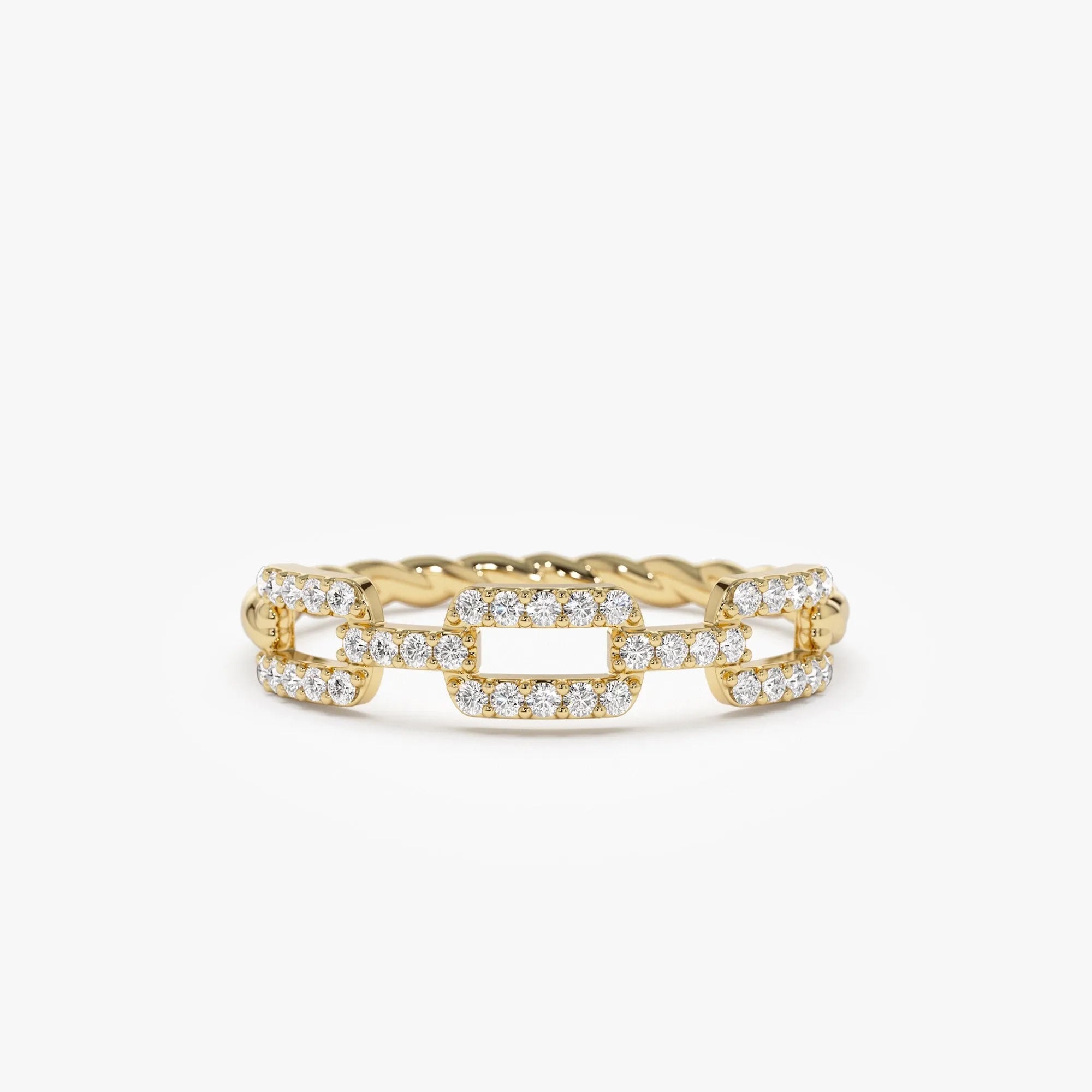 14k Gold Diamond Round Cut Chain Link Twisted Rope Band Ring 0.35 ctw
