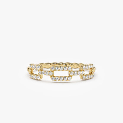 14k Gold Diamond Round Cut Chain Link Twisted Rope Band Ring 0.35 ctw