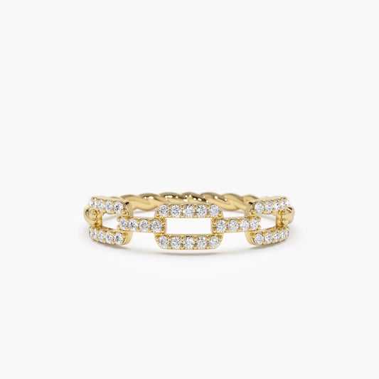 14k Gold Diamond Round Cut Chain Link Twisted Rope Band Ring 0.35 ctw