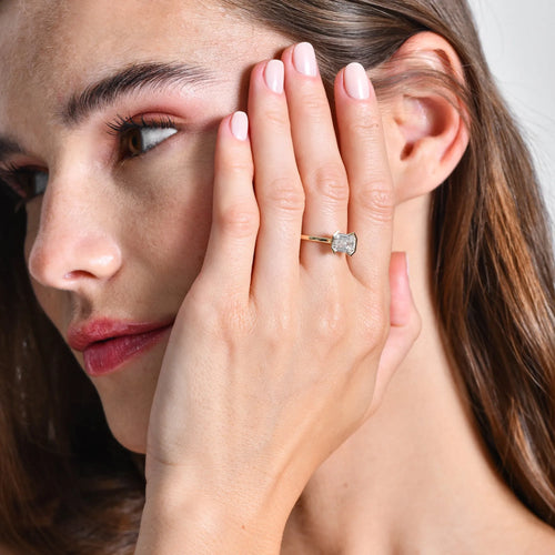 14K Gold 2.00 ctw Emerald Cut Lab Grown Diamond Half Bezel East-West Engagement Ring