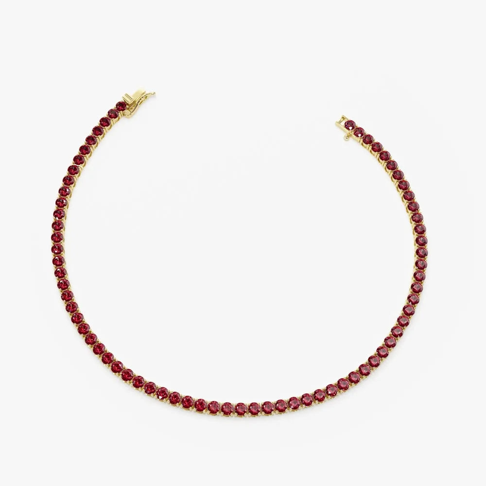 14k Gold Round Ruby 4 Prong Tennis Bracelet