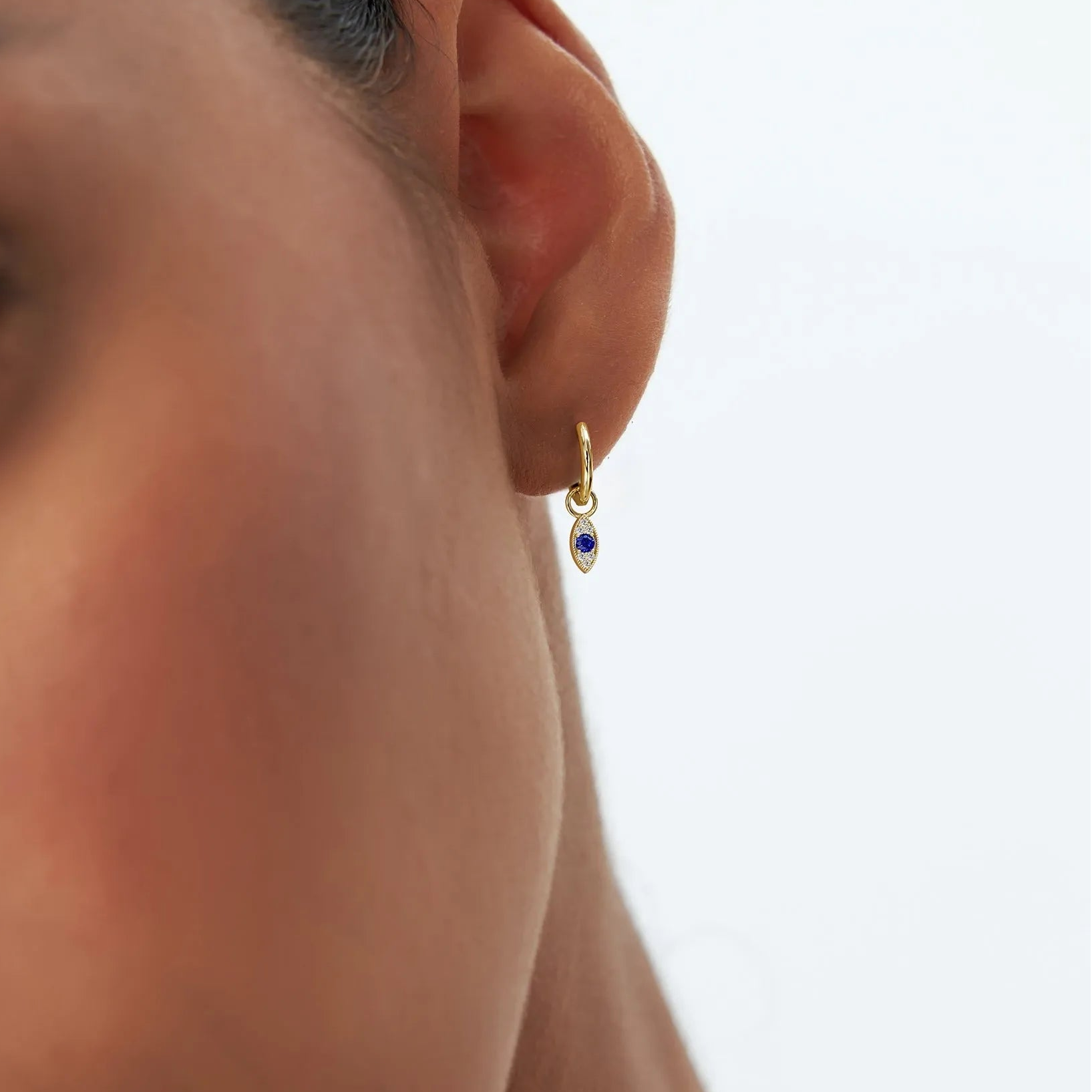 14k Solid Gold Diamond Evil Eye Hoop Charm for Earrings 0.06 ctw