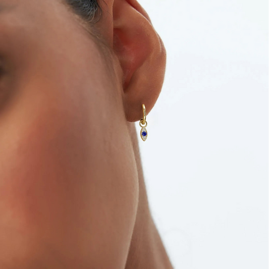 14k Solid Gold Diamond Evil Eye Hoop Charm for Earrings 0.06 ctw