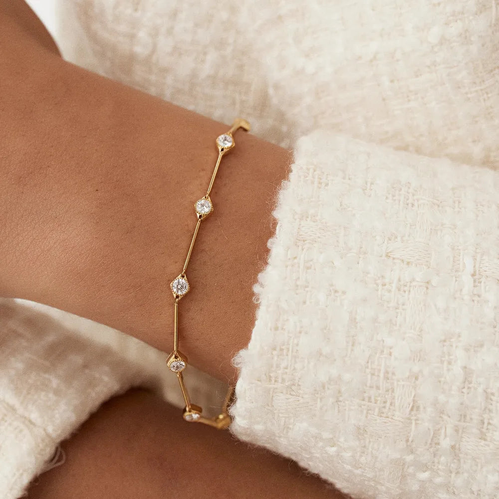 14K Solid Gold 1.20 CTW Round Diamond Milgrain Infinity Bezel Set Bracelet