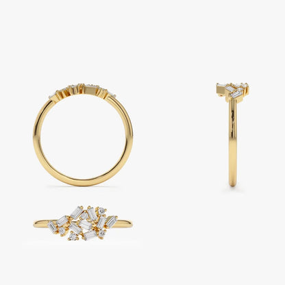 14k Gold 0.30 CTW Baguette and Round Diamond Cluster Ring