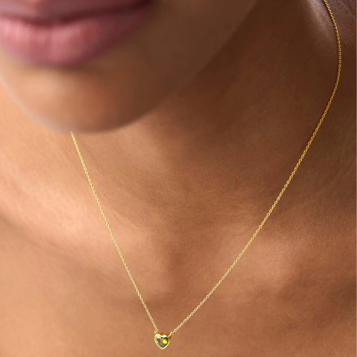 14k Solid Gold Peridot Heart Shaped Layering Necklace 0.55 Carat