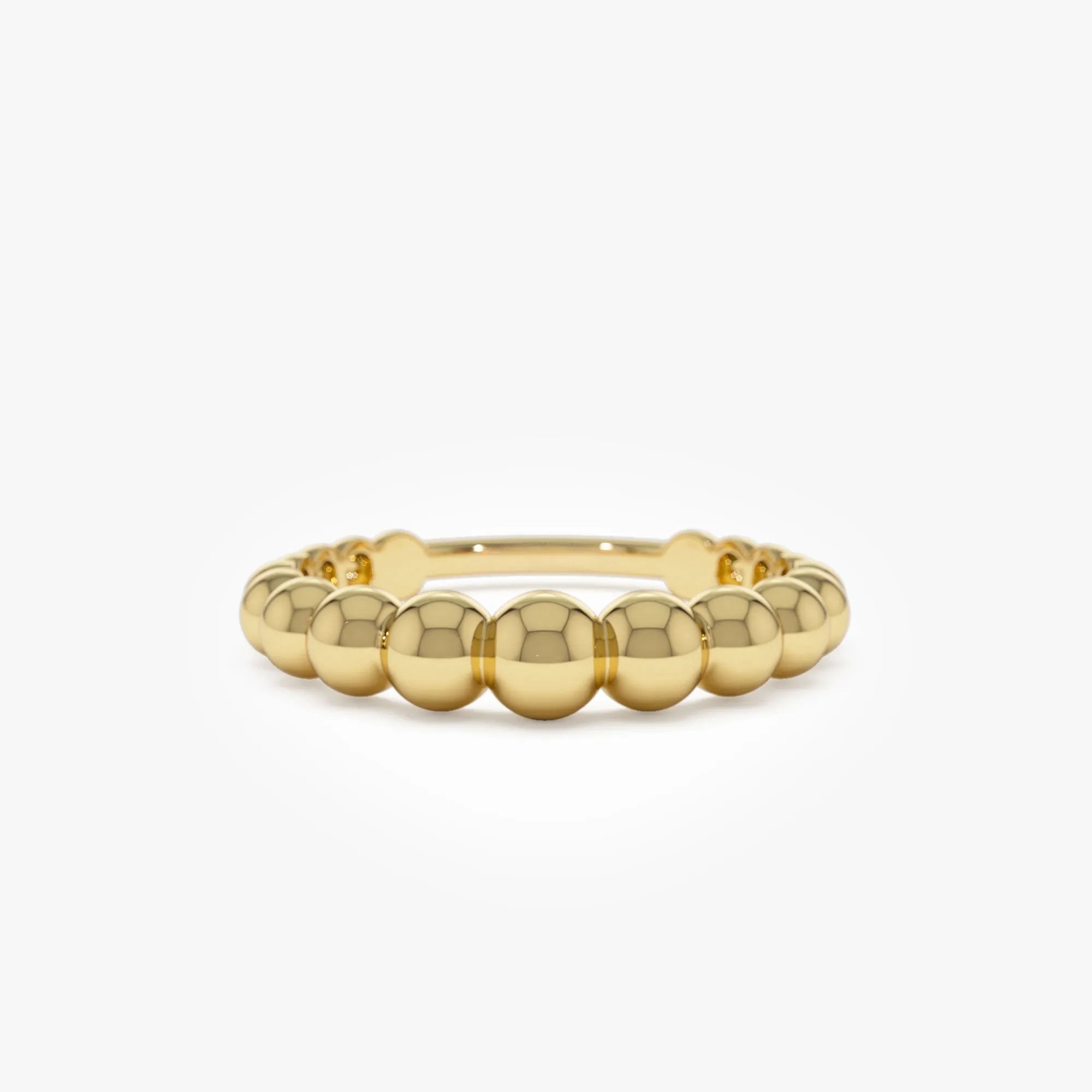 14k Solid Gold Beaded Graduated Band Ring 4mm Width