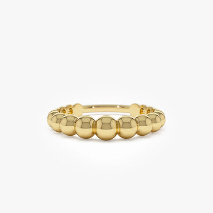 14k Solid Gold Beaded Graduated Band Ring 4mm Width