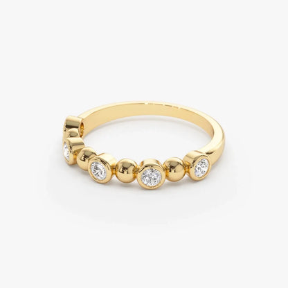 14k Gold Diamond Round Cut Alternating Beads and Bezel Setting Ring 0.50 ctw