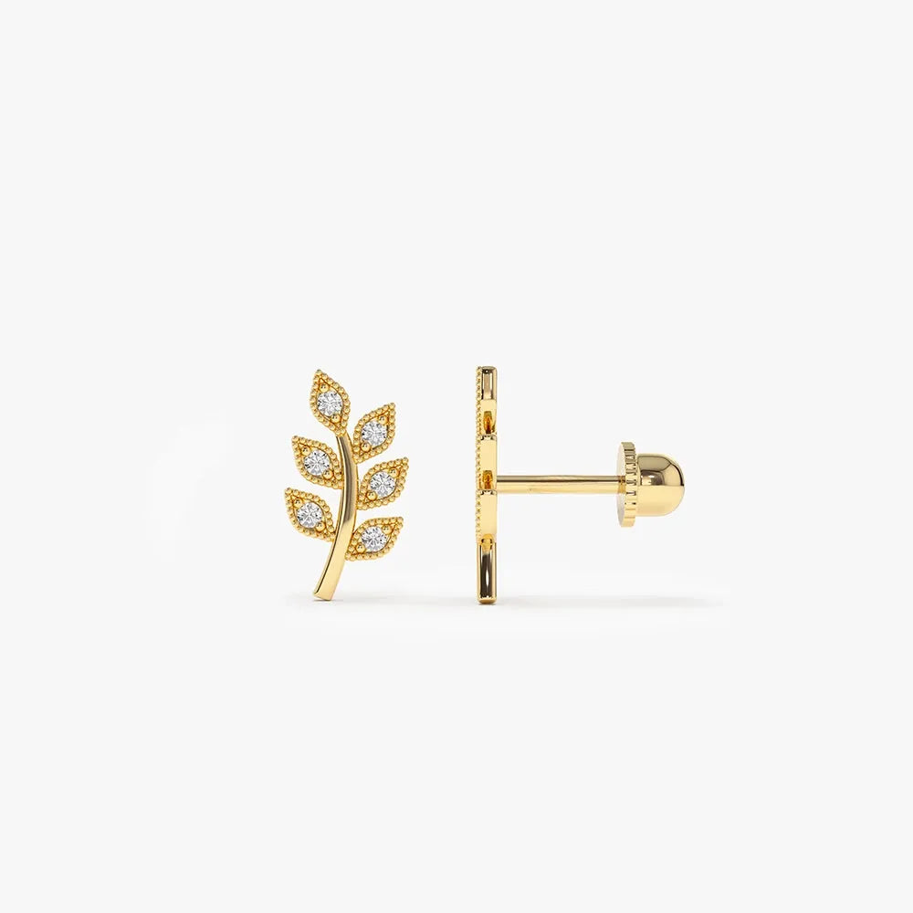 14k Gold Diamond Round Cut Leaf Helix Piercing Single Earring 0.07 ctw