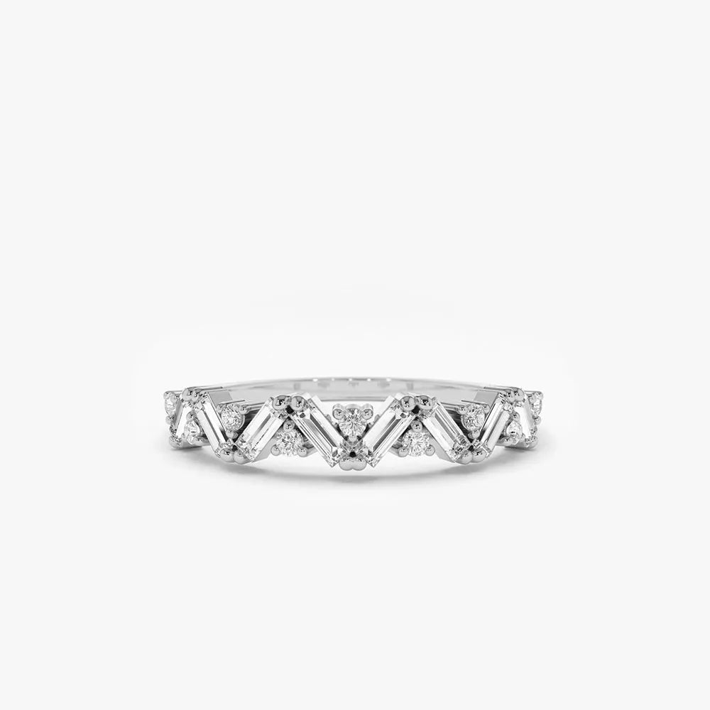 14K Gold 0.35 Carat Baguette and Round Diamond Slanted Prong Set Ring