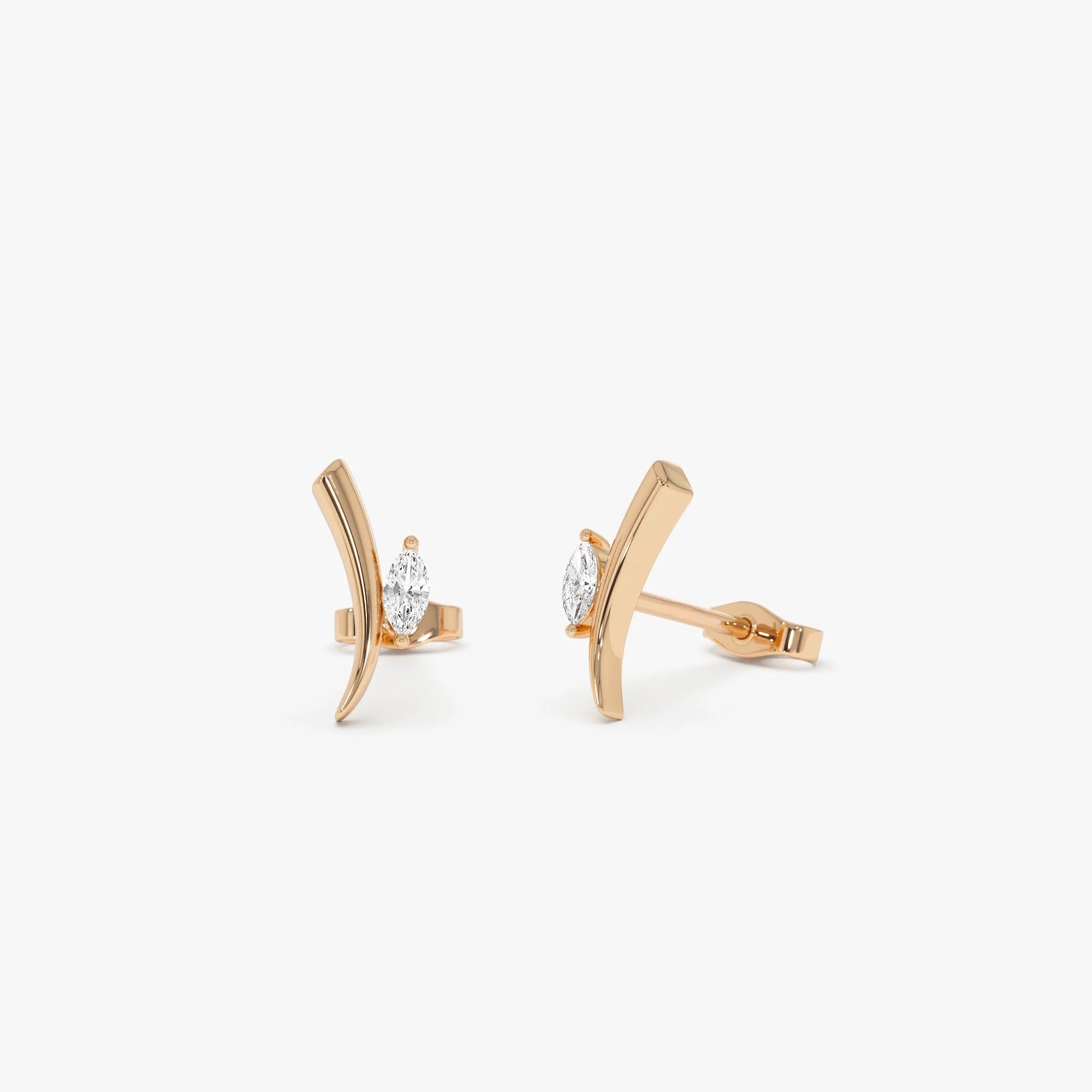 14k Gold Diamond Marquise Cut Bar Stud Earrings 0.15 ctw